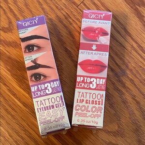 Tattoo Eyebrow Gel and Lip Gloss - Purple and Red